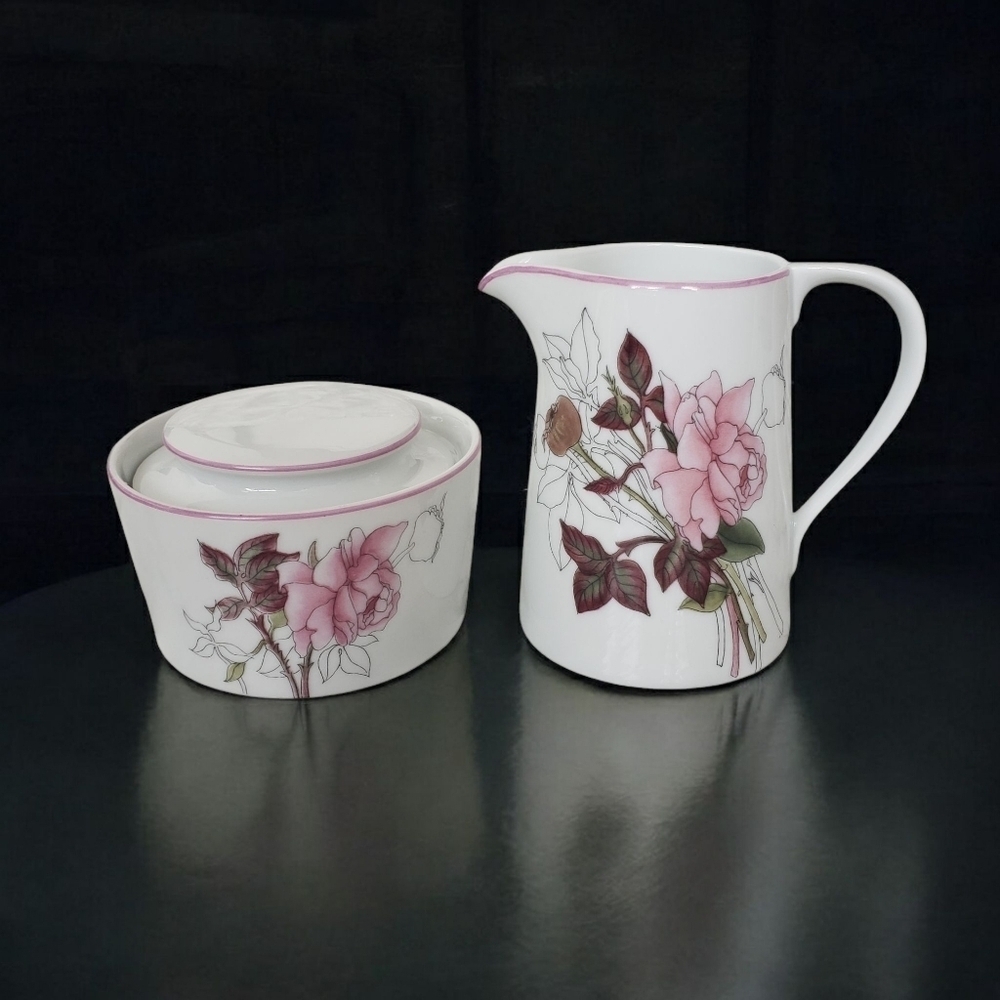 Block Spal Portugal Creamer & Sugar Bowl Set Floral Western Rose Print